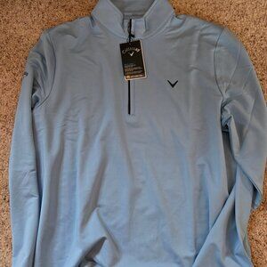 NEW Callaway Mens Solid Sun Protection 1/4 Zip Golf Pullover Light Blue - Medium